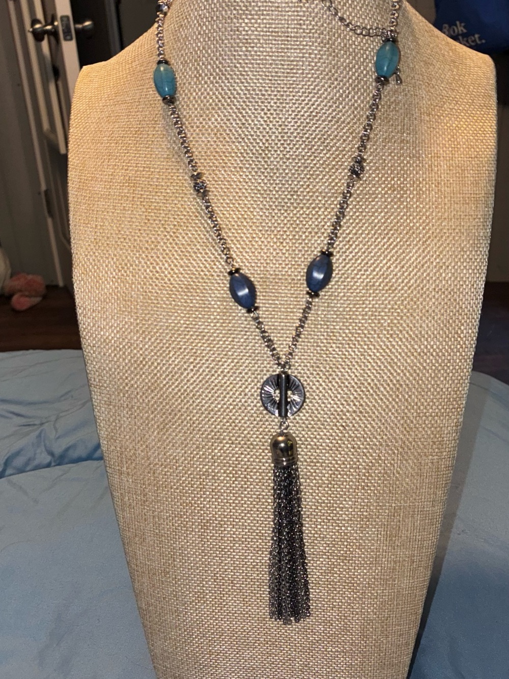 Blue Bead Tassel Necklace - Women's Fashion Jewelry